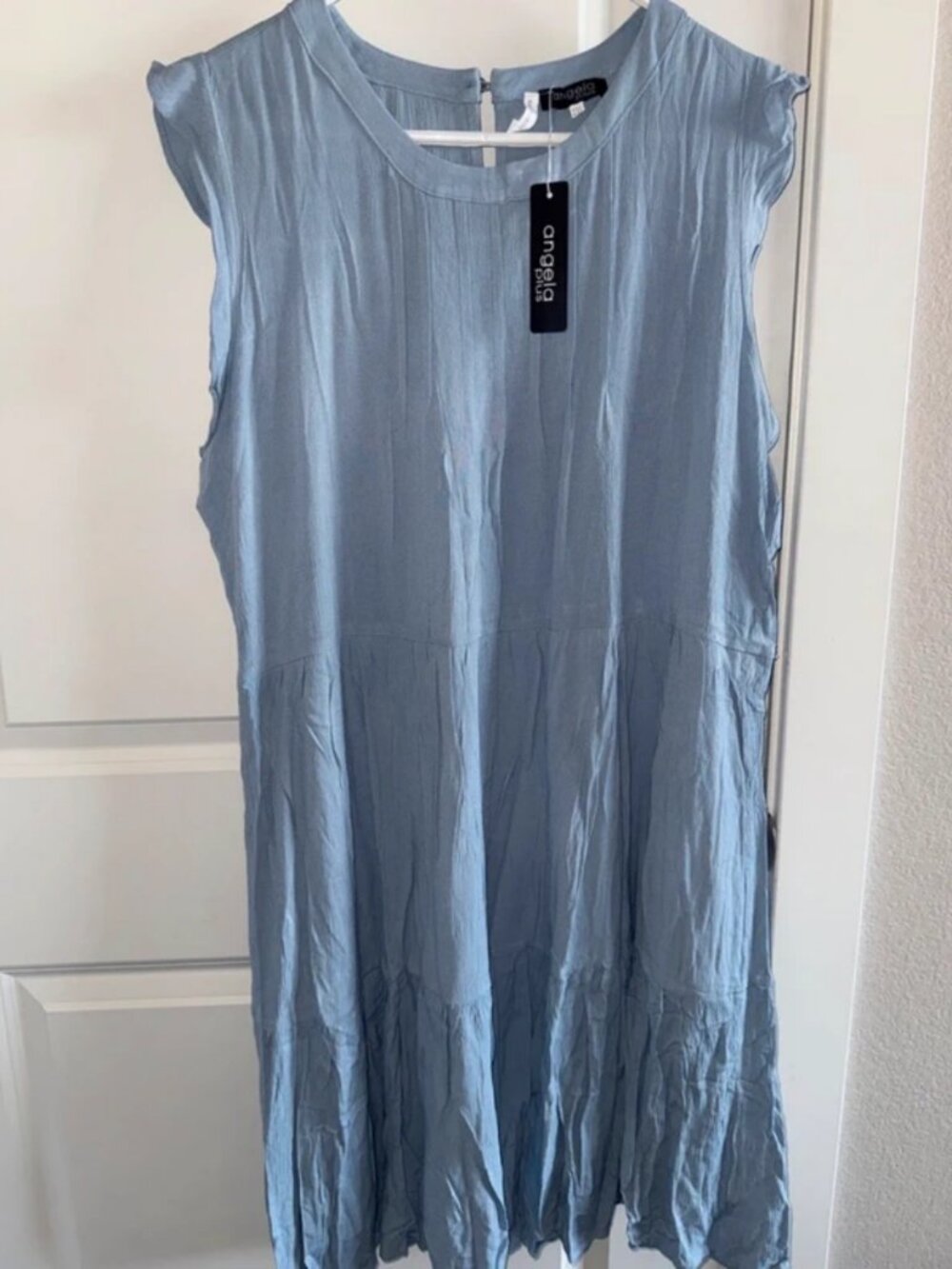 Angela & Roi Sky Blue Sleeveless Midi Tiered Dress